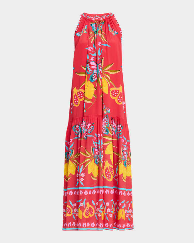 Ruthie Sleeveless Floral-Print Silk Midi Dress
